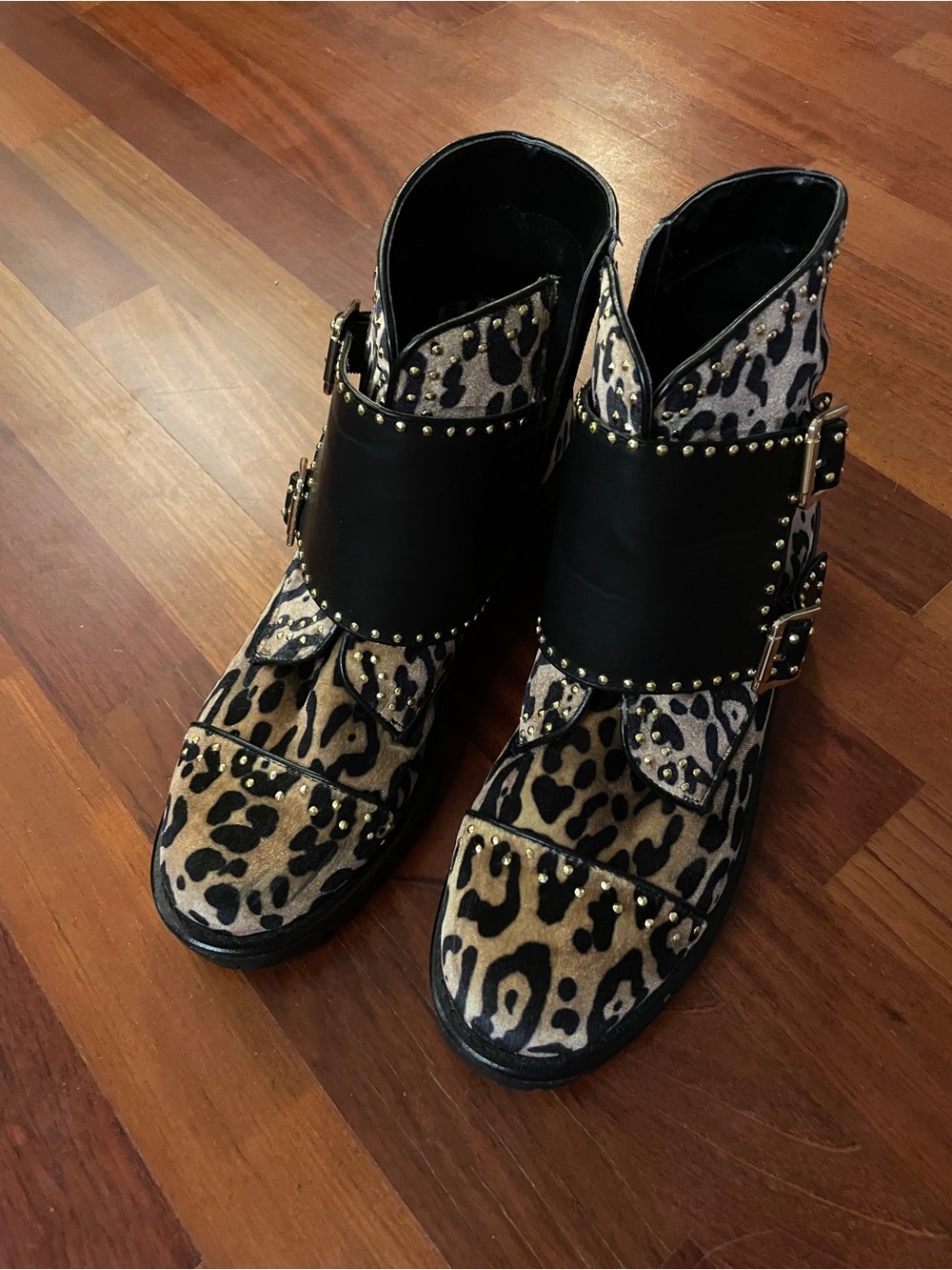 Design Lab Lord & Taylor Leopard Print Studded Ankle Booties - Black & Brown